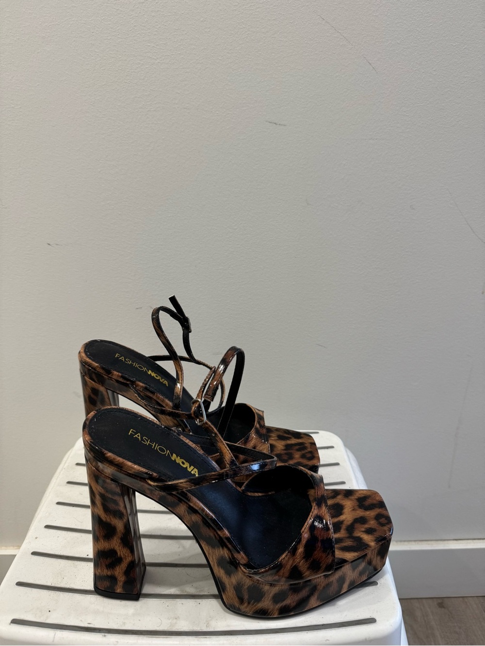 Fashion Nova Leopard Platform Strappy Heels - Brown/Black